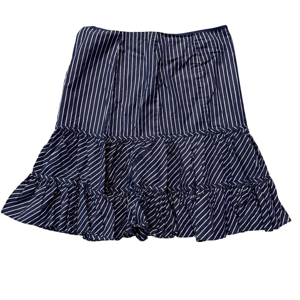 Lauren Ralph Lauren Navy Striped Tiered Ruffle Skirt Sz 16 Preppy Coastal Cotton